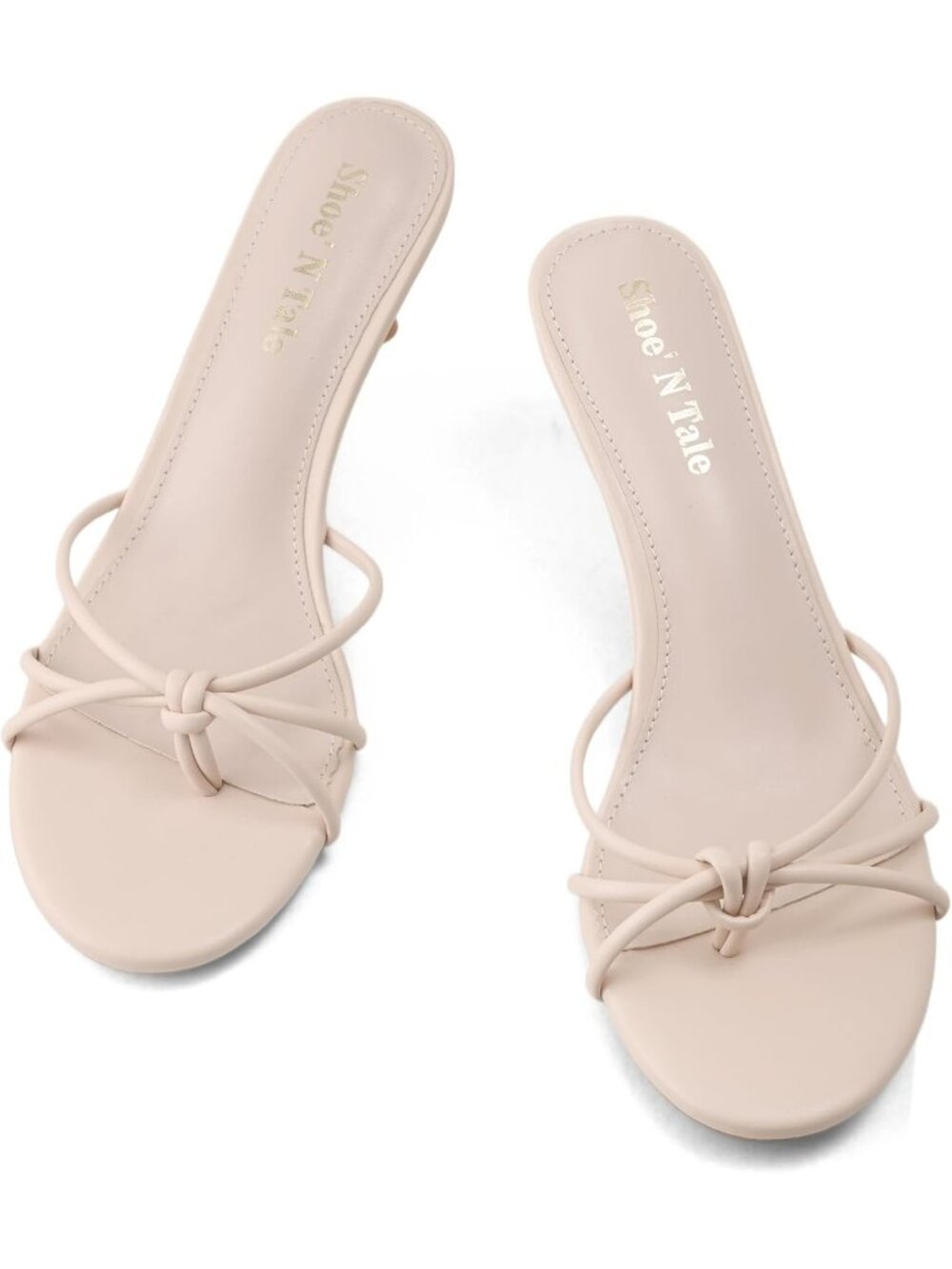Women's Nude Kitten Heel Knotted Thong Flip Flop Round Open Toe Slip On Sandals - Picture 4 of 6